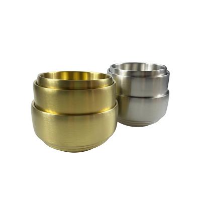 China Sustainable Wholesale Double Wall Stainless Steel Bowl Korean Gold Silver Insulated Food Bowl with Lid for sale