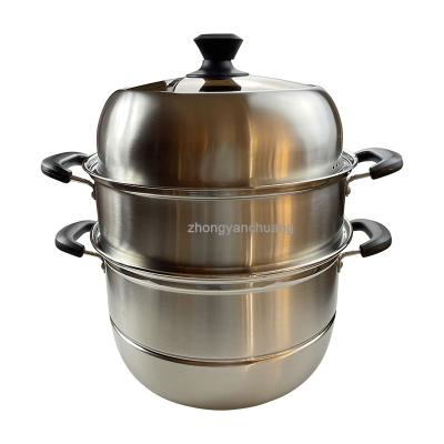 China Sustainable High Quality Stainless Steel 3 Layer Steamer Pot Cookware with Double handles for Dumplings Seafood Corn Cooking for sale