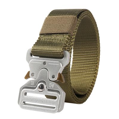 China Comfortable Men's Nylon Web Belt With Silver Buckle Over Metal Military Flip For Outdoor Golf for sale