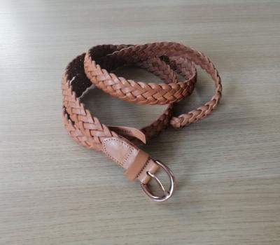 China Comfortable Fashion Woven Layer Handmade First Cow Leather Braided Belt with Rose Gold Pink Buckle for sale