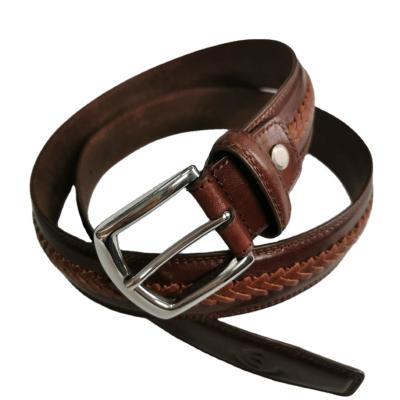 China Comfortable Handmade Stitching Brown Color Cowhide Upper Leather Men Belt Custom Color Braided Belt For Men for sale