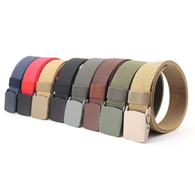 China Popular wholesale smooth nylon metal-free canvas jeans belt buckle men's and women's belt buckle men's and women's safety check tactic customizable LOGO for sale