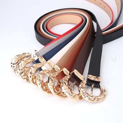 China European and American fashion personalized belt PU fashion large metal buckle popular belt women's simple jeans belt for sale