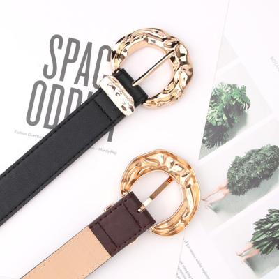 China European and American fashion PU large metal belt 2022 popular metal buckle simple belt women's fashion personalized jeans belt for sale