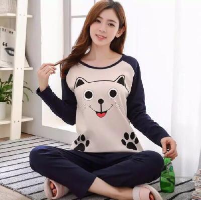 China New Women's Long-sleeved QUICK-DRY Pajamas Cute Plus Size Cartoon Pajamas for sale