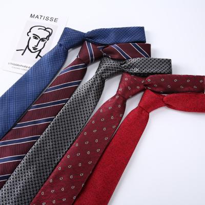 China 2021 popular embroidered tie factory direct supply in the running logo7cm business men's dress polyester silk tie for sale