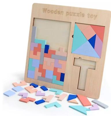 China Wholesale 3d Square Tangram Puzzle Eco-Friendly Material Custom Colored Wood Jigsaw Geometry Jigsaw Puzzle IQ Game Brain Training for sale