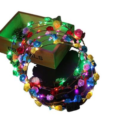 China Lighting Shows Small Quantity New Fashion Colorful Women Girls Flower Crown LED Headband For Party Hair Accessories Artificial Headband for sale