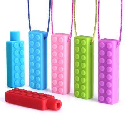 China Non-Toxic Rubbery Brick Kids Chew Necklace Sensory Toys For Baby Autism Chew Necklace Sensory Silicone Teether For Kids for sale