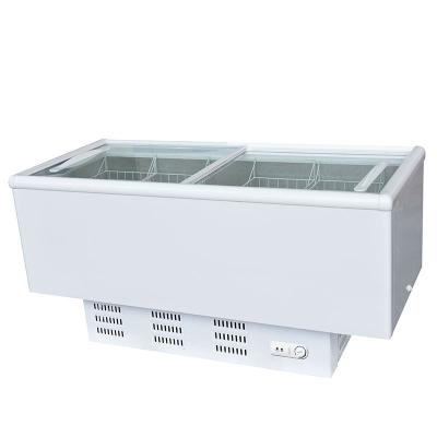 China Eco-friendly Large Capacity 565L Island Display Glass Door Showcase Freezer For Supermarket Store for sale