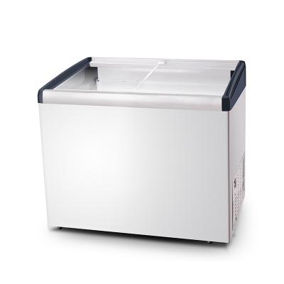 China Eco-friendly Chnager 256L Supermarket Sliding Showcase Deep Ice Cream Glass Chest Door Showcase Freezer for sale