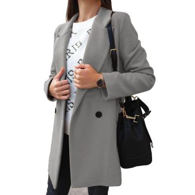 China 2021 Factory Price Autumn Winter Wool Double Breasted Solid Viable Long Sleeve Blazer Coat For Women Casual Style Slim Coats for sale