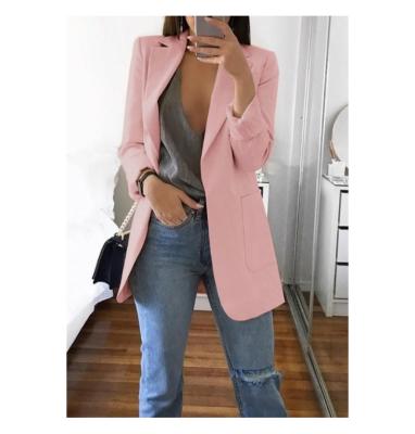 China 2021 Breathable Hot Sale Autumn Slim Fit Solid Color Ladies Casual Formal Lapel Blazer Long Sleeve Coat Suit For Office Lady for sale