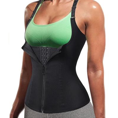 China Viable Women Sauna Sweat Slimming Waist Trainer Corset With Zipper And Clip Gym Workout Body Shaper Tank Tops Vest For Weight Loss for sale