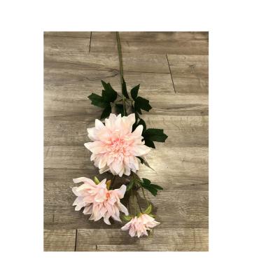 China New Design Factory Conveniently Wholesale 3 Heads Dahlia Silk Artificial Flowers For Oriental Wedding Home Decoration for sale