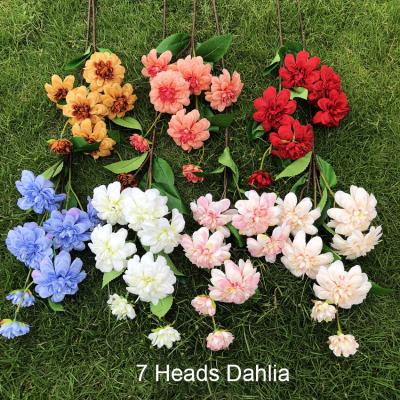 China Conveniently Wholesale 7 Heads Silk Dahlia Plant Real Touch Artificial Flower For Home Decor Flora Layout Wedding Arch Centerpiece for sale