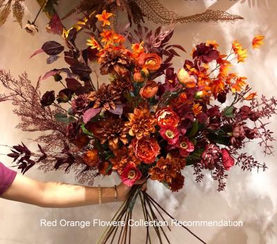 China Silk Artificial Flowers Wedding Real Touch Orange Red Flower Arrangement Convieniently For Wedding Arch Home Decoration for sale