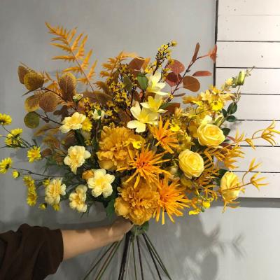 China Convieniently Autumn Yellow Wedding Flowers Arrangement Real Touch Silk Artificial Flowers For Wedding Arch Home Decoration for sale