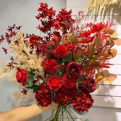 China Convieniently Red Arrangement Flowers Real Touch Silk Wedding Artificial Flowers For Wedding Arch Home Decoration for sale