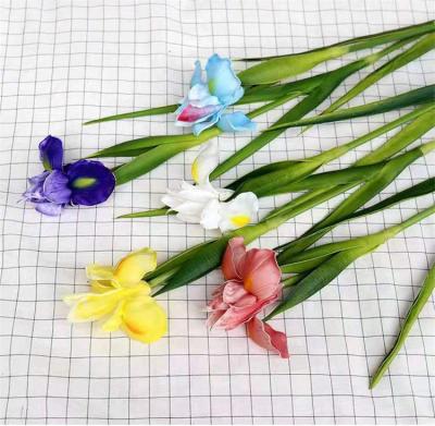 China Conveniently PU Iris Wedding Bouquet Flower Arrangements Flower Arrangements Artificial Flower Home Decor for sale