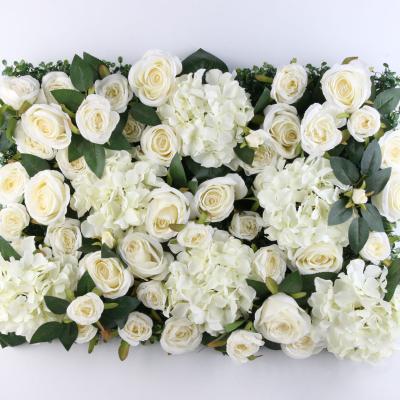 China Hot sale minimalist wedding decor artificial flowers panel rose large artificial fabric flower wall backdrop for sale