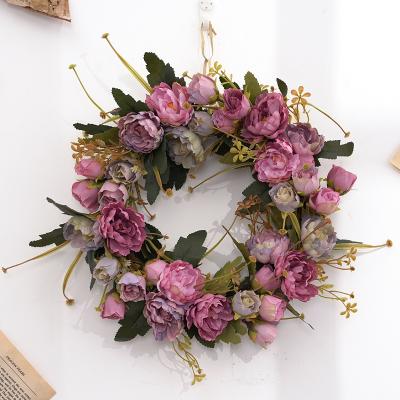 China Conveniently Retro Peony Flower Wreath Garland Artificial Flower Decorations Wedding Wall Hanging Rose Peony Backdrop Wine for sale