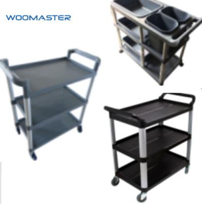 China Commercial Equipment Factory Resturant Kitchen Direct Gray Color Plastic Board 3-Layers Trolley For Hotels for sale