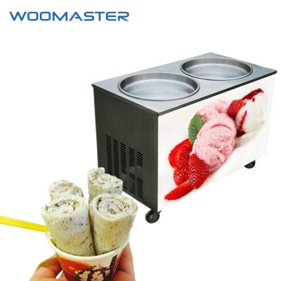 China Hot Ice Cream Pan Machine With Factory Direct Double Pan Fried Ice Cream Frying Machine Frozen Food Factory Sale Double Ice Cream Roll Machine for sale