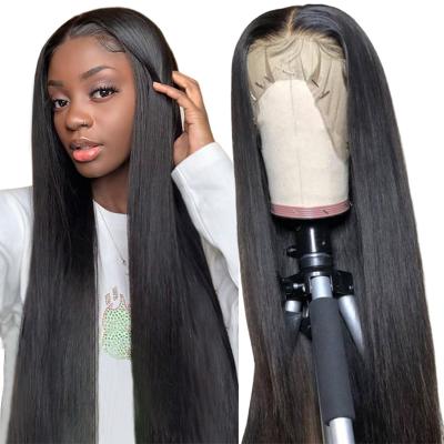 China Silky Straight Wave Straight Lace Front Wigs Peruvian 30 Inch 13x4 HD Transparent Lace Front Human Hair Wig Bone Straight Hair for sale