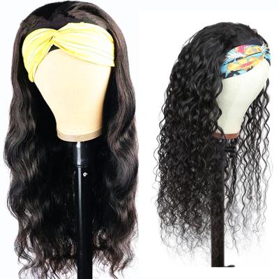 China Raw Indian Water Wave Body Wave Headband Wig For Women Color And Virgin Women Water Wave Headband Weave Hair Band Wig Body Wave for sale