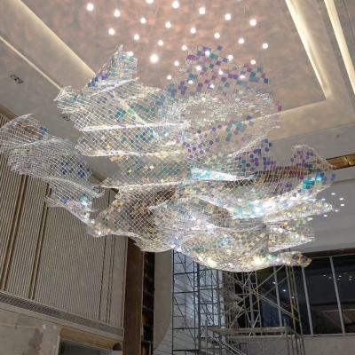 China Modern Affordable loft apartment colour crystal chandelier square shape clear reticular chandelier for stairs for sale