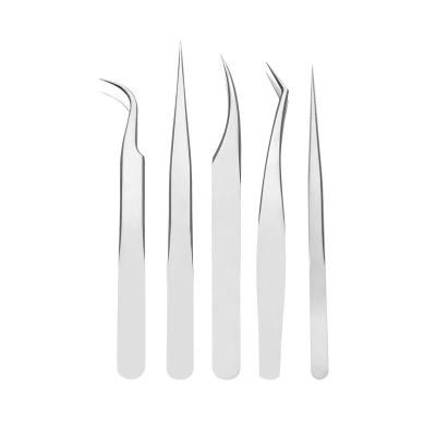 China Portable Custom 5Psc Logo Eyelash Extension Curved Tools Eyebrow Tweezers Volume Lash Tweezers Kit for sale