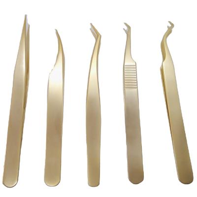 China Wholesale Beauty Care Gold 5Psc Magnetic Eyelash Tweezers Set Grafted Eyelash Clip Kit for sale