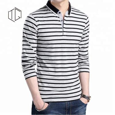 China Anti-pilling Men's Slim Striped Longsleeve Polo T-Shirt for sale