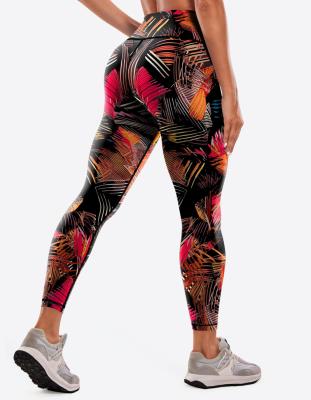 China Breathable Women's high-waisted exercise leggings, rainforest print abdominal yoga tights, outdoor fitness running pants for sale