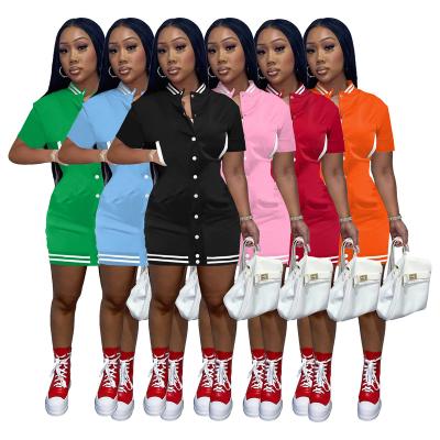 China 2022 Custom Pocket Anti-Static Logo Baseball Jersey Letterman Button Dress Summer Short Sleeve Dresses New Arrivals College Bodycon Dress for sale