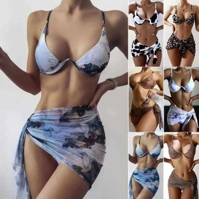 China 2022 European and American new dolin sexy marbles QUICK DRY dyeing tying sexy bikini girl set three-piece print ladies bikini swimwear young for sale