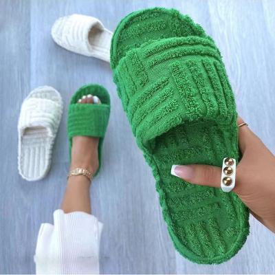 China New Design Fashion Trend Candy Color Home Slippers Custom Women's Slippers Flat Shoes Trending 2022 Fuzzy Casual Slippers for sale