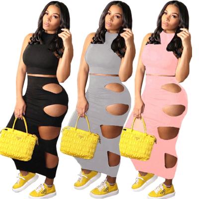 China European and American Women's Summer Solid Color Bag Hip Skirt Suit Sexy Ripped Sleeveless Two-piece Outfit Anti-Static Plus Size 5xl Dress for sale