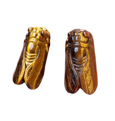 China China Wholesale Natural Yellow Tiger Eye Stone Carving Cicada Pendant for sale