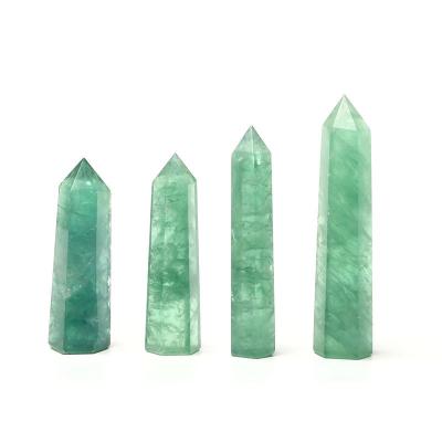 China China Wholesale High Quality Natural Raw Green Fluorite Hexagonal Stone Column Crystal Ornaments for sale