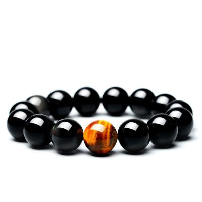 China China Wholesale Natural Obsidian Crystal Bracelet with Yellow Tiger Eye Accessories for sale