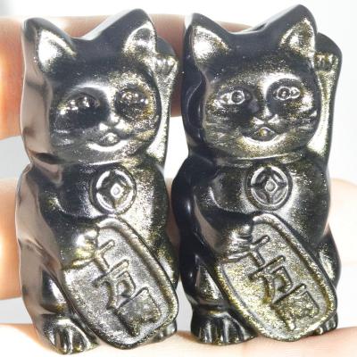 China China wholesale crystal carved golden obsidian fortune cat for sale for sale