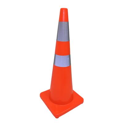 China Flexible Orange Color PE Safety Traffic Rubber Cone / 2 Reflective Strips 900mm for sale