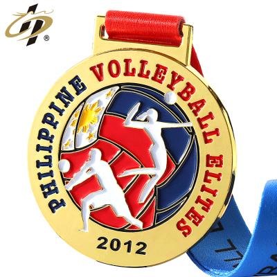 China Custom Zinc Alloy Soft Enamel Volleyball Design Gold Sports Medal From Europe China Manufacturer With Ribbon for sale