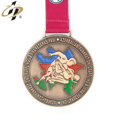 China Custom 3D Europe Clean Design Bronze Soft Enamel Logo Metal Judo Sports Medal With Ribbon for sale