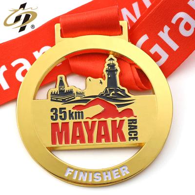 China Europe Factory Zinc Alloy Gold Plated Metal To Enamel Running Sports Marathon Swimming Custom Medal for sale