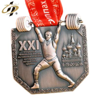 China Europe design your own logo custom 3d Russia metal sport weightlifting zinc alloy bronze medals and trophies for sale