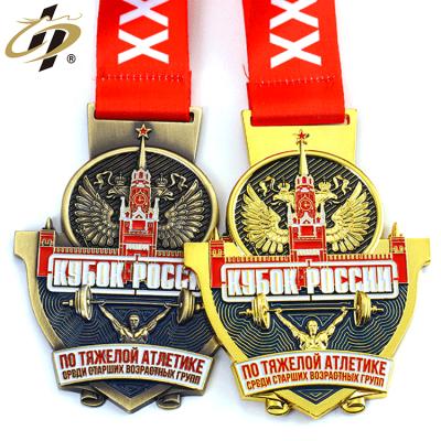 China Custom 3D Enamel Logo Russia Europe Shuanghua Zinc Alloy Factory Made Weightlifting Sports Awards Medal for sale