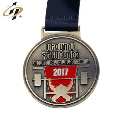 China Shuanghua North American factory cheap custom zinc alloy sport award weightlifting medals for sale